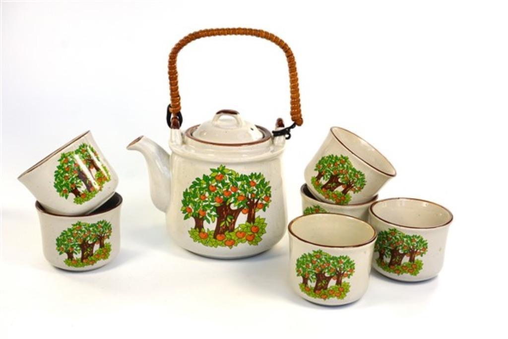 Vintage theepot + kommetjes - appelbomen, Ophalen of Verzenden