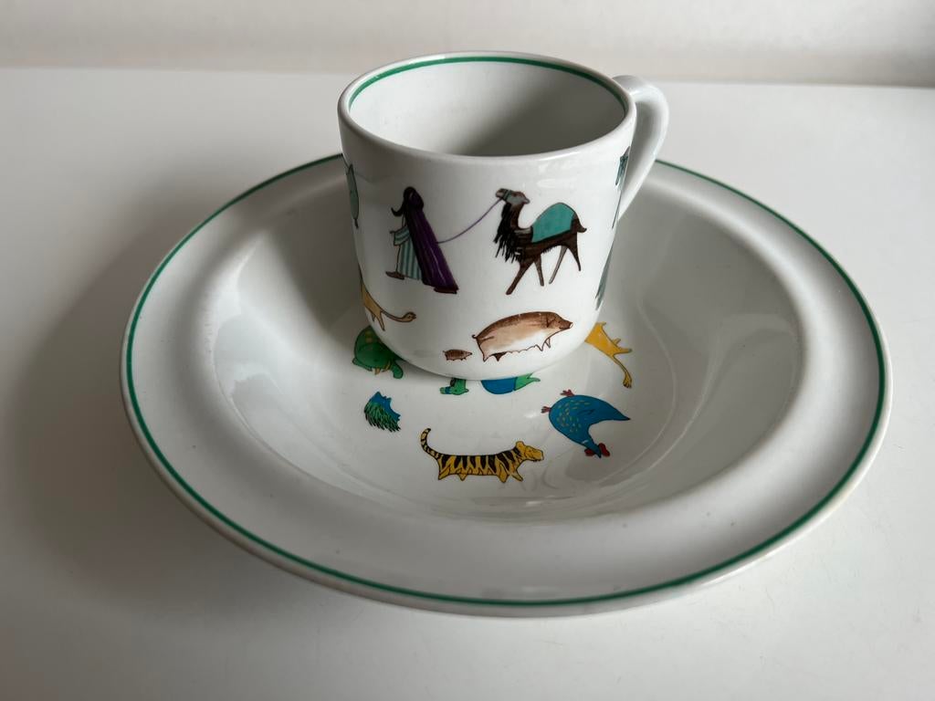 Vintage Arabia Kinderset Bord~Beker Zoo Parade A. Juurikkala, Ophalen of Verzenden