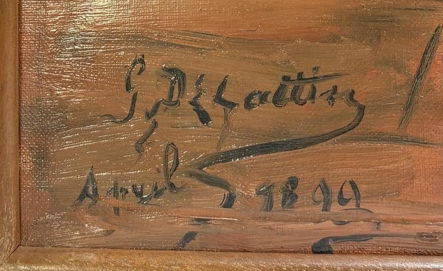 1263. Olieverfschilderij - keukeninterieur, 1899, Ophalen of Verzenden