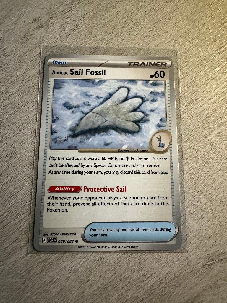Antique Sail Fossil 069/088 Perfect Order - Pokémon Kaart, Hobby en Vrije tijd, Verzamelkaartspellen | Pokémon, Nieuw, Losse kaart