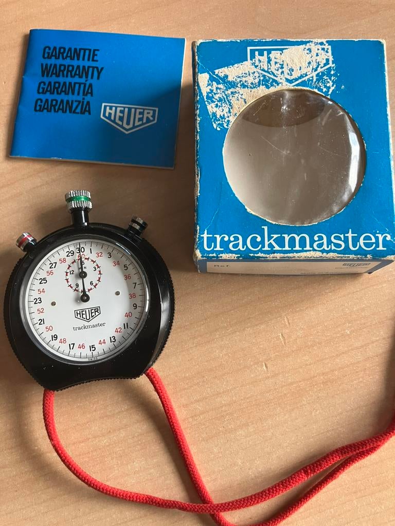 Heuer Trackmaster rally stopwatch timer, orig box Swiss made, Ophalen of Verzenden, Gebruikt