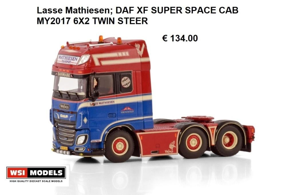 WSI Models daf xf ssc Lasse matissen twinsteer, Ophalen of Verzenden, Nieuw, Bus of Vrachtwagen, Wsi