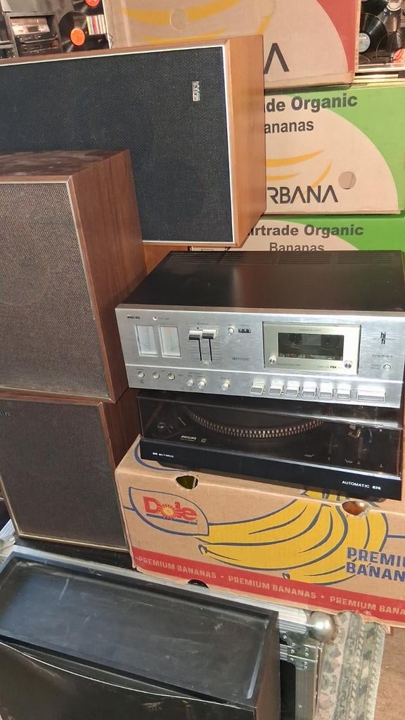 PHILIPS platenspeler, speakers, cassette., Ophalen, Gebruikt, Philips