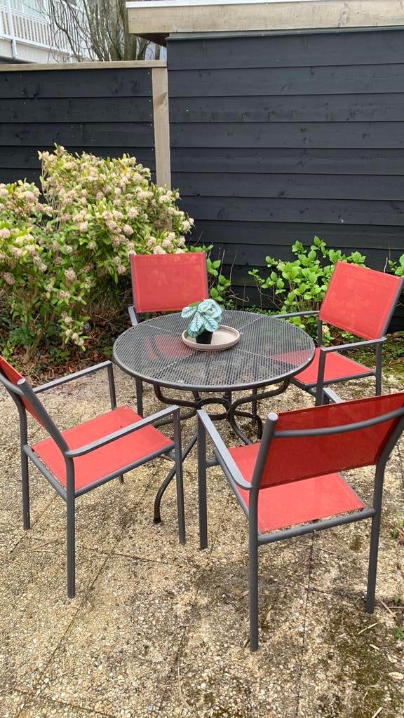 Tuinset 4 stoelen en tafel, Ophalen of Verzenden, Zo goed als nieuw, Aluminium