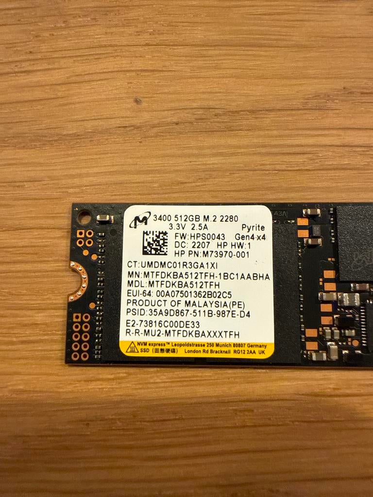 Micron 3400 512GB M.2 2280 NVMe SSD, Computers en Software, Harde schijven, Intern, Server, SSD, Ophalen of Verzenden