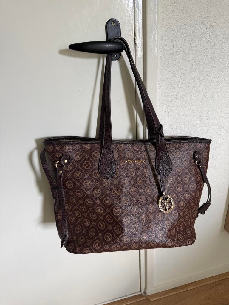 Zo goed als nieuwe Carlo Colucci tote bag met etui, Ophalen of Verzenden, Zo goed als nieuw, Bruin, Shopper