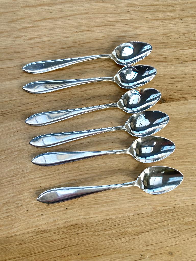 6 Verzilverde Keltum lepeltjes.  Z.g.a.n., Ophalen of Verzenden, Zo goed als nieuw, Zilver, Los bestek