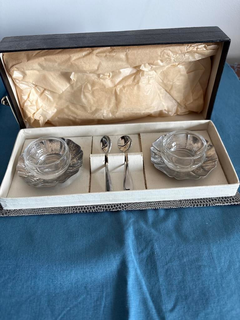 Vintage Zilveren Zoutvaatjes met Lepeltjes in Doos, Antiek en Kunst, Ophalen of Verzenden