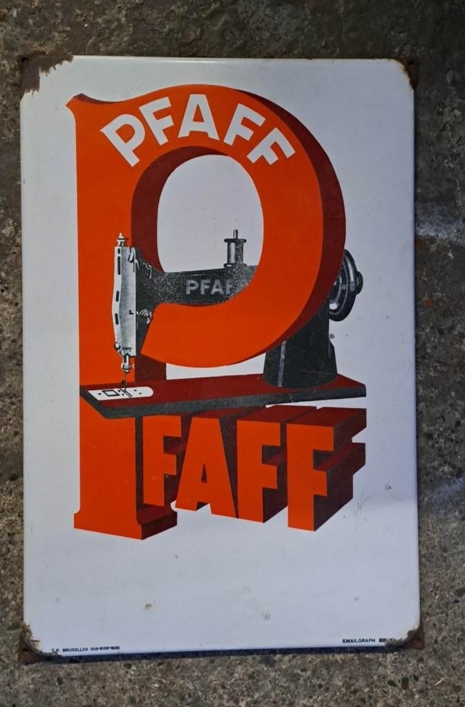 Pfaff naaimachine oud vintage emaille reclame bord decoratie, Ophalen of Verzenden, Gebruikt, Reclamebord