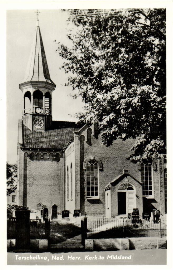 Terschelling, Ned. Herv. kerk te Midsland - ongelopen, Ophalen of Verzenden, Voor 1920, Ongelopen, Waddeneilanden