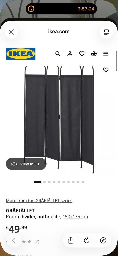 Kamerverdeler IKEA  GRÅFJÄLLET zwart, Ophalen, Zo goed als nieuw