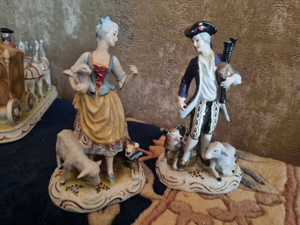 Antiek Saksisch Dresden Porselein Herder en Herderin, Antiek en Kunst, Antiek | Porselein, Ophalen of Verzenden