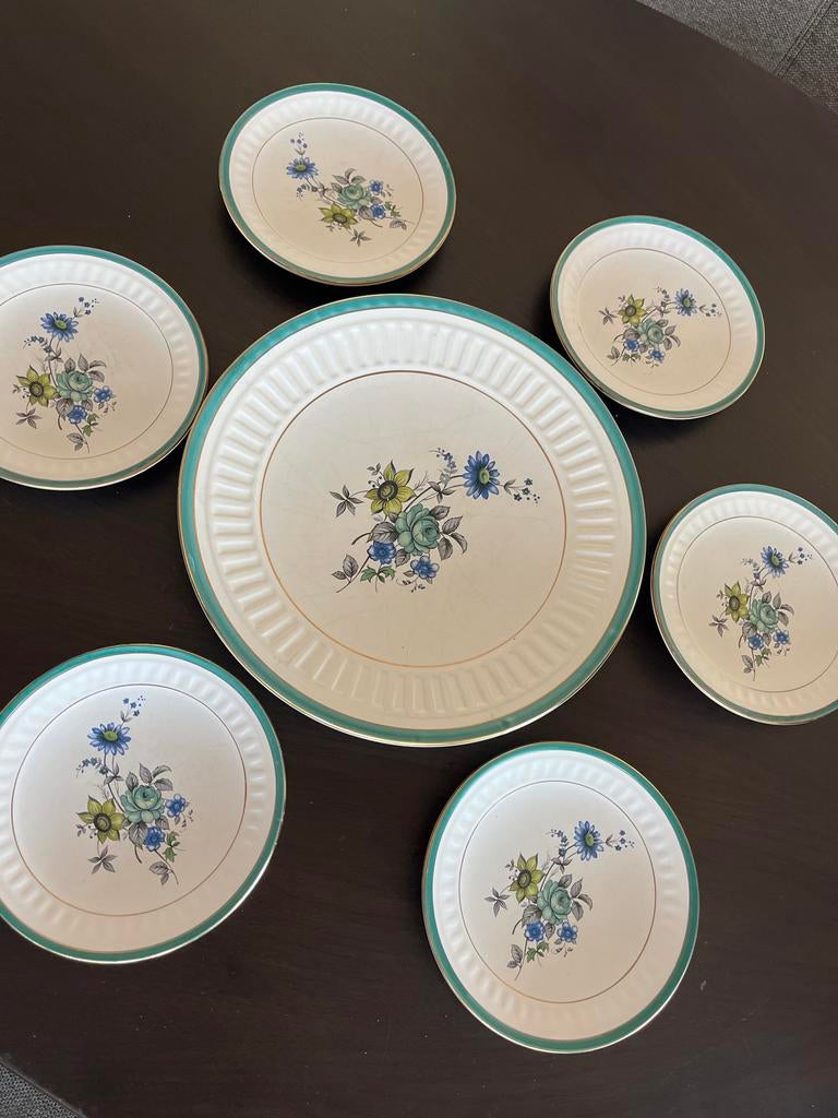 FLORA GOUDA VINTAGE GEBAKSET, TAARTSET, GEBAKSTEL, 7 delig, Ophalen of Verzenden