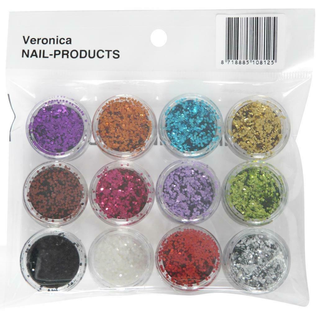 12x HEXAGON glitter poeder, Overige kleuren, Nieuw, Ophalen of Verzenden, Handen en Nagels