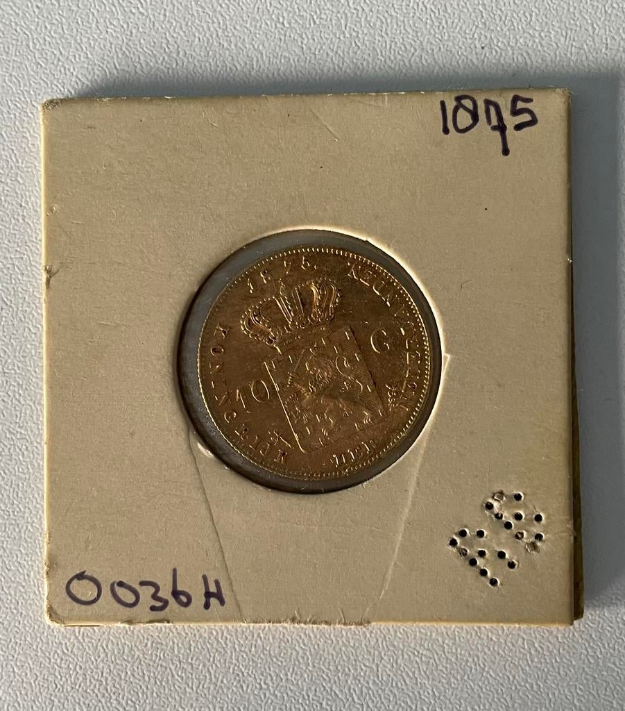 Gouden tientje 1875 Willem 3, Postzegels en Munten, Munten | Nederland, Ophalen, Koning Willem III, Goud, Losse munt