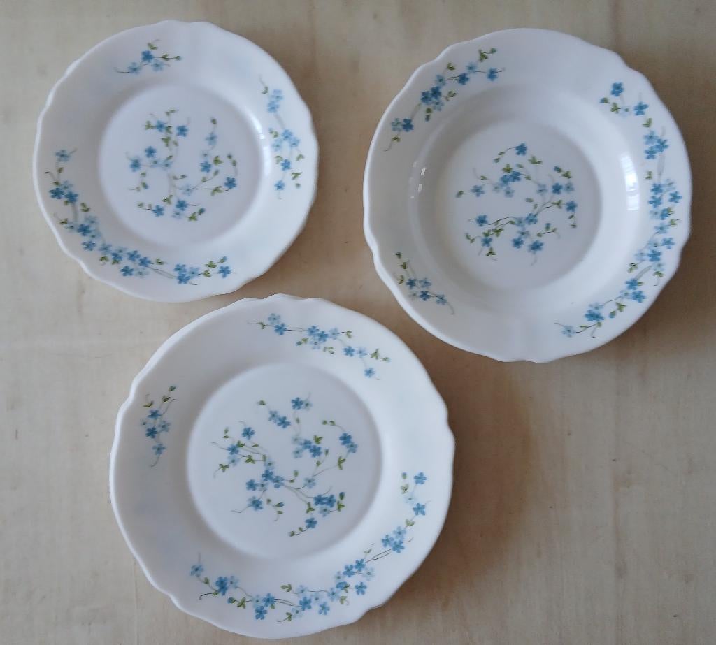 Set van 3x4 borden Arcopal Veronica, Myosotis-patroon, Huis en Inrichting, Gebruikt, Ophalen of Verzenden, Glas, Bord(en)