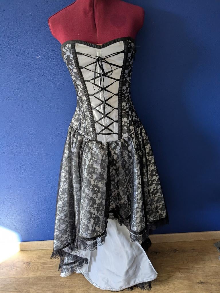 Burleska mollflander jurk met korset, Kleding | Dames, Jurken, Zo goed als nieuw, Maat 36 (S), Wit, Knielengte, Ophalen of Verzenden