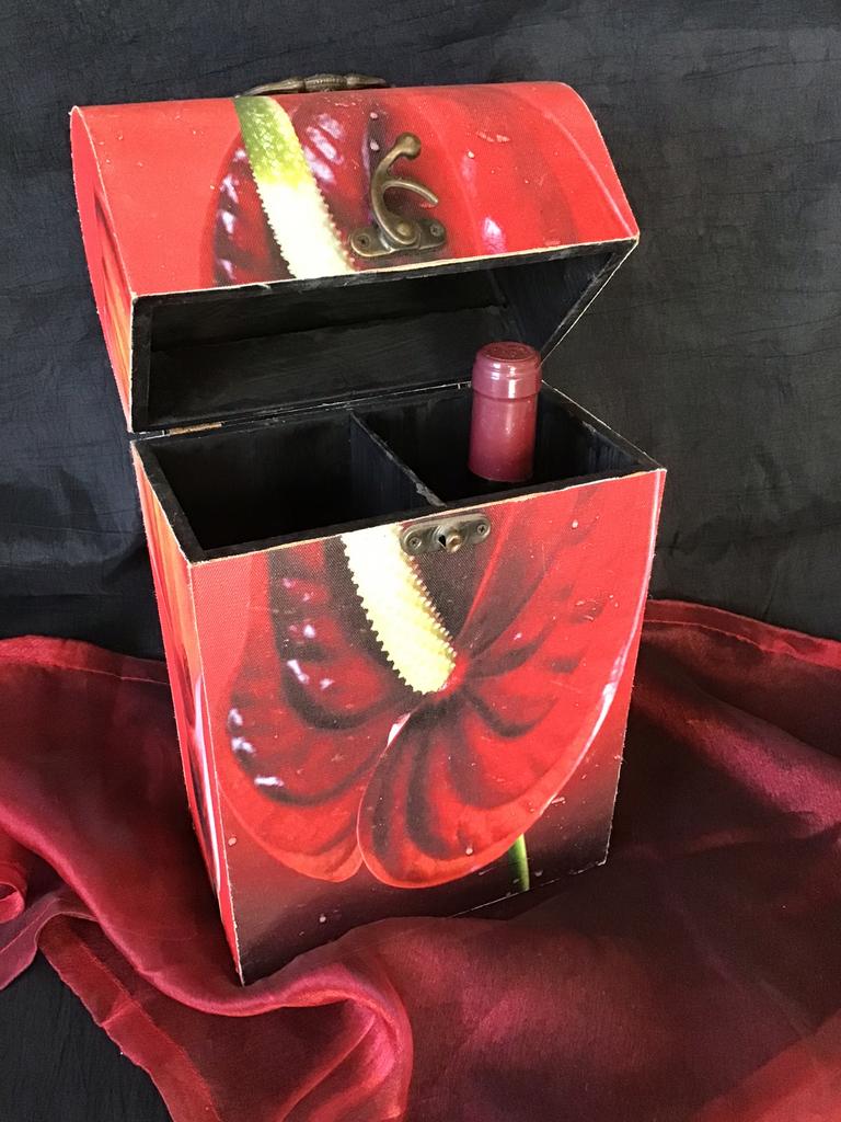 Wijnkoffer van hout met afbeelding op canvas, Ophalen of Verzenden