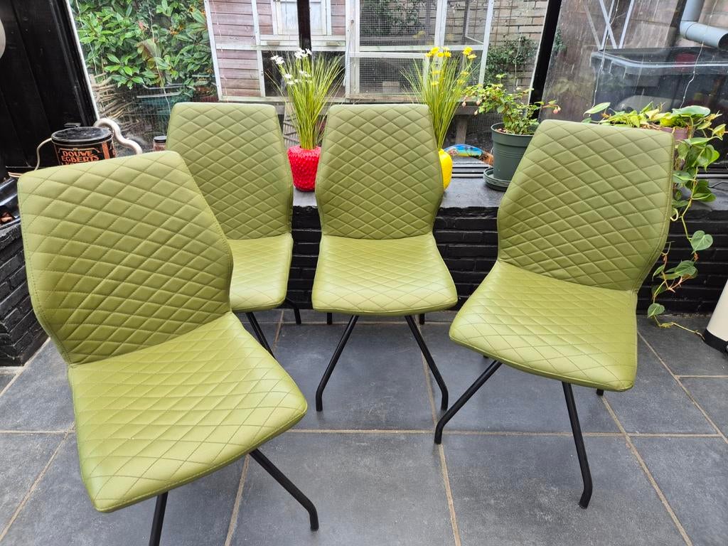 4 groene eetkamerstoelen, Huis en Inrichting, Stoelen, Ophalen, Overige kleuren, Metaal, Vier