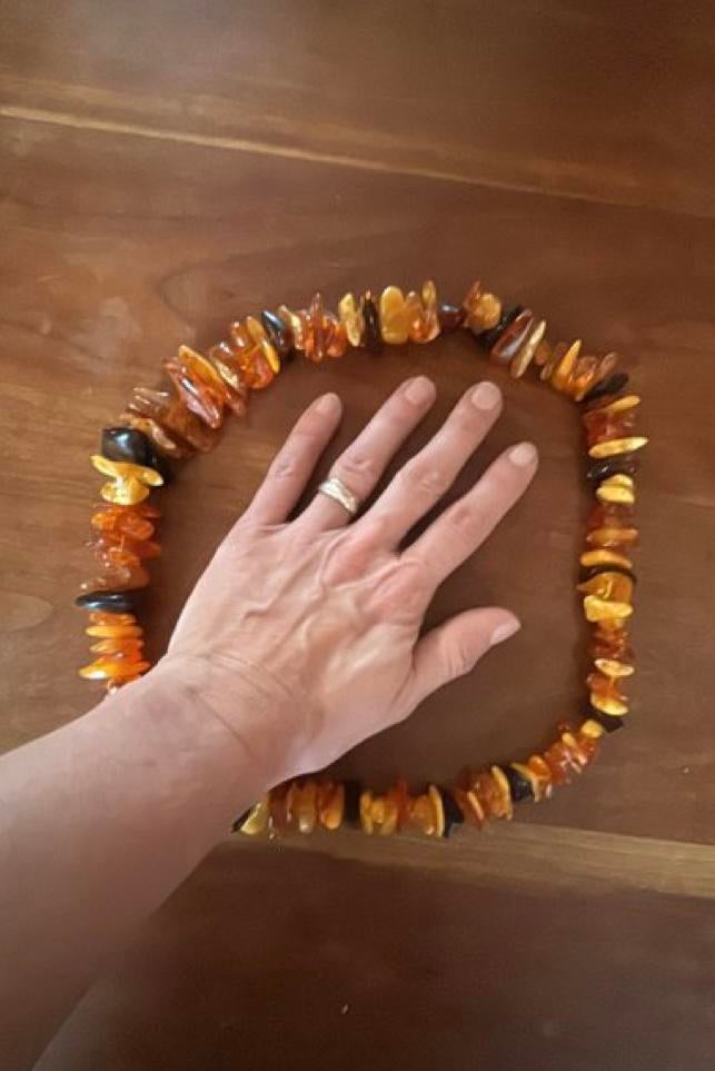 Unieke Barnstenen Ketting met Grote Onbewerkte Stenen, Gebruikt, Oranje, Ophalen of Verzenden, Steen of Mineraal