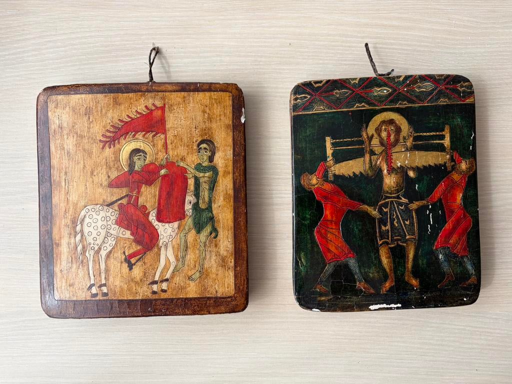 2 x antieke icoon, Ophalen of Verzenden