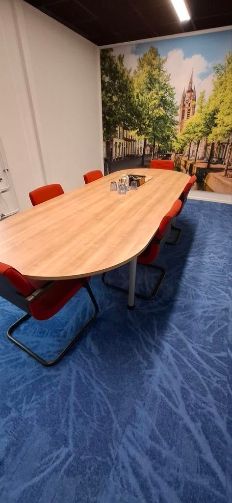 Vergadertafel met 6 stoelen - ophalen in Delft, Huis en Inrichting, Tafels | Eettafels, Gebruikt, 100 tot 150 cm, Modern zakelijk