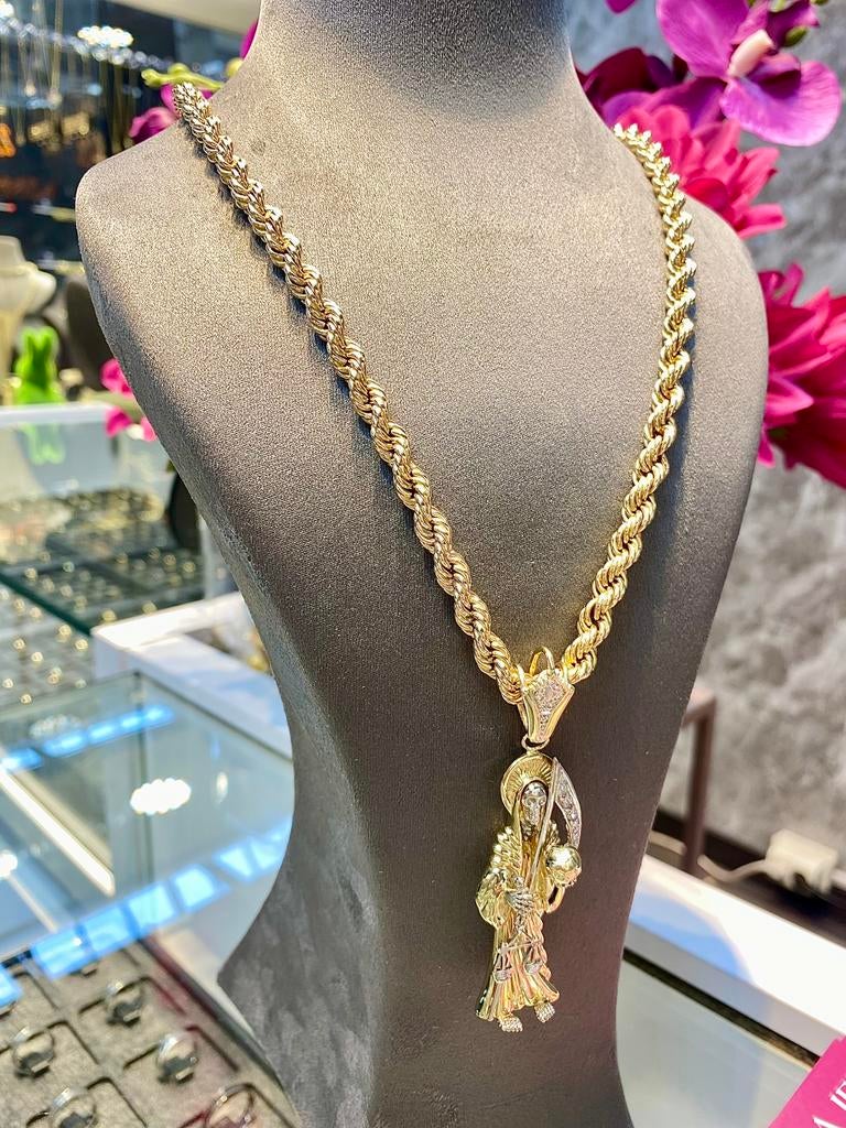14k Massieve Rope Ketting & Santa Muerte, Ophalen of Verzenden, Nieuw, Goud, Verstelbaar
