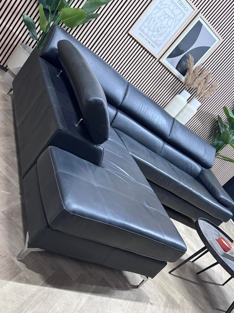 ZGAN Lederland Hoekbank Leer - Zwart - 292 x 217, 250 tot 300 cm, -, -, Hoekbank