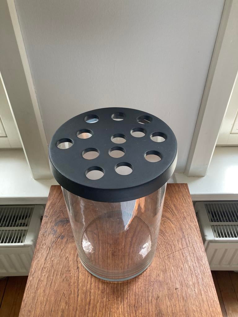 Glazen vaas met keramiek bloemenrooster, Ophalen, Overige kleuren, Minder dan 50 cm, Glas