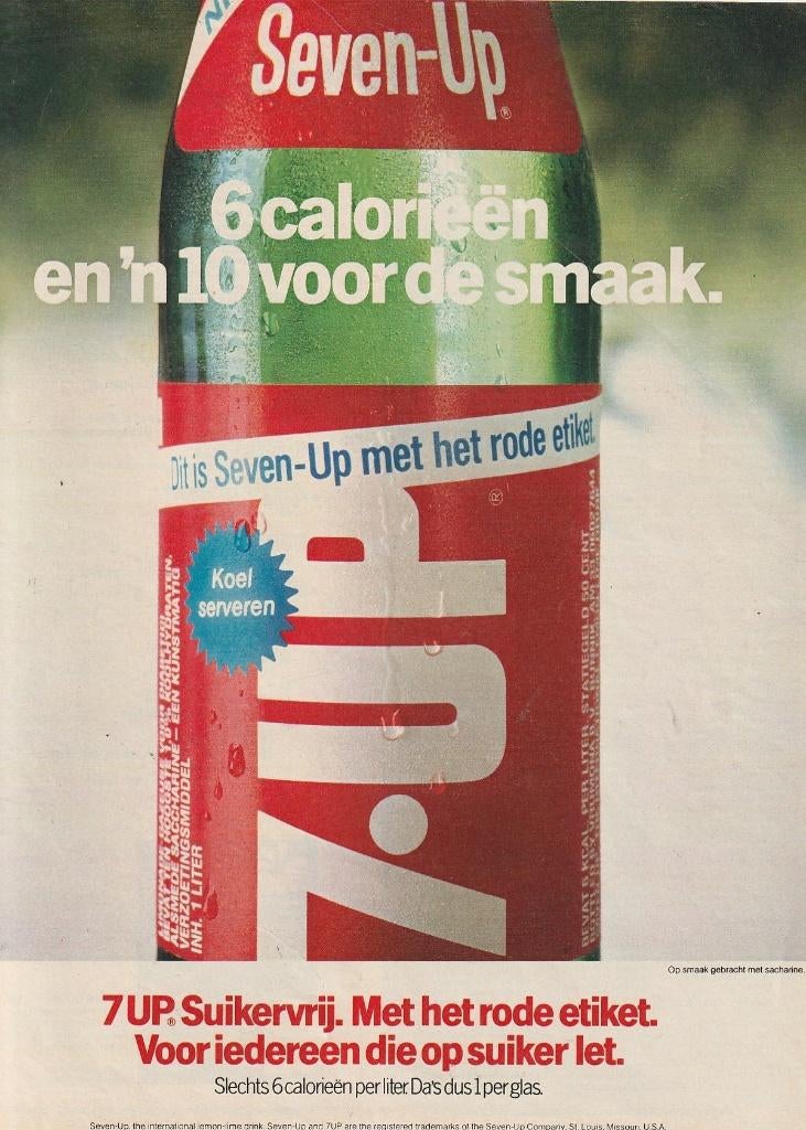 Retro reclame 1979 Seven-Up 7Up frisdrank rode etiket, Verzamelen, Verzenden, Overige typen