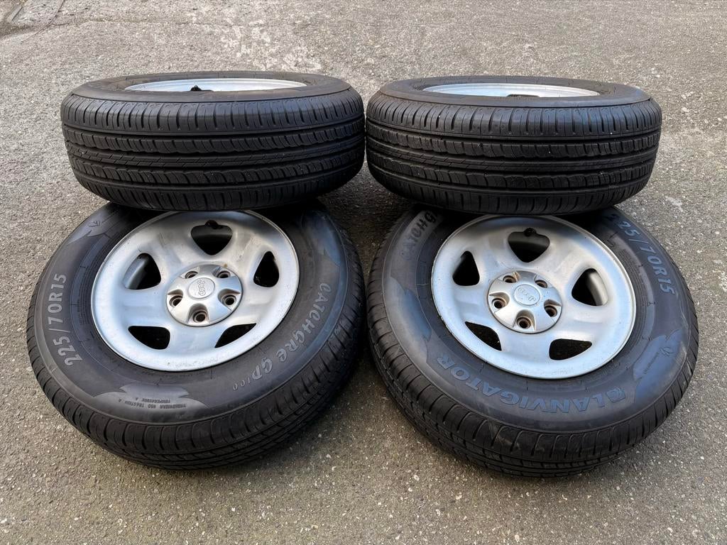 Originele Jeep Wrangler velgen met 225/70R15 banden, Gebruikt, 15 inch, Banden en Velgen, Ophalen of Verzenden