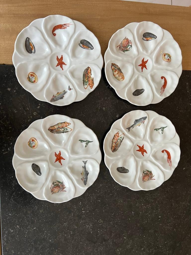 4 Porcelaine de Paris Collectie Antieke Oester borden,, Antiek en Kunst, Ophalen of Verzenden