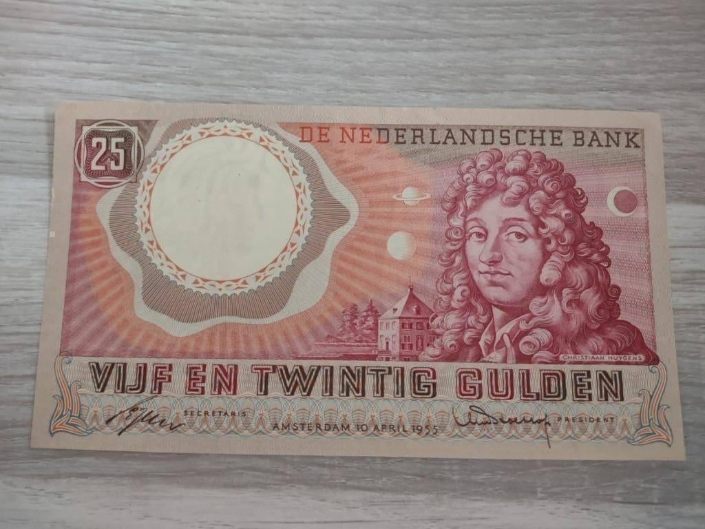 Bijna UNC biljet 25 gulden Huygens, 1955, Postzegels en Munten, Bankbiljetten | Nederland, Ophalen of Verzenden, 25 gulden