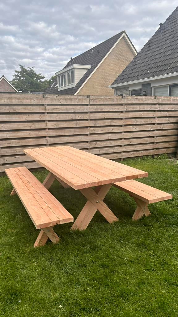 Robuste douglas tafel met bankjes, Ophalen, Nieuw, Rechthoekig, Hout