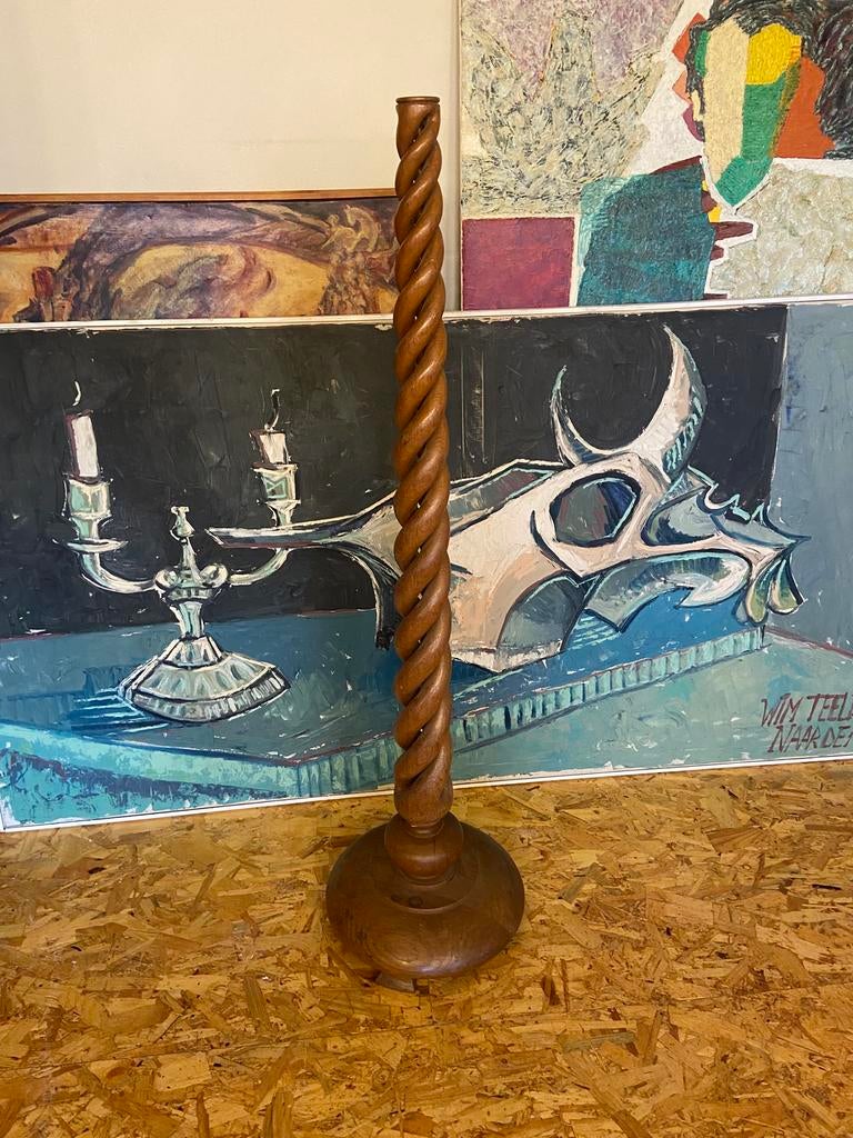 Eikenhouten gedraaide zuil/kandelaar, Antiek en Kunst, Antiek | Kandelaars, Ophalen of Verzenden