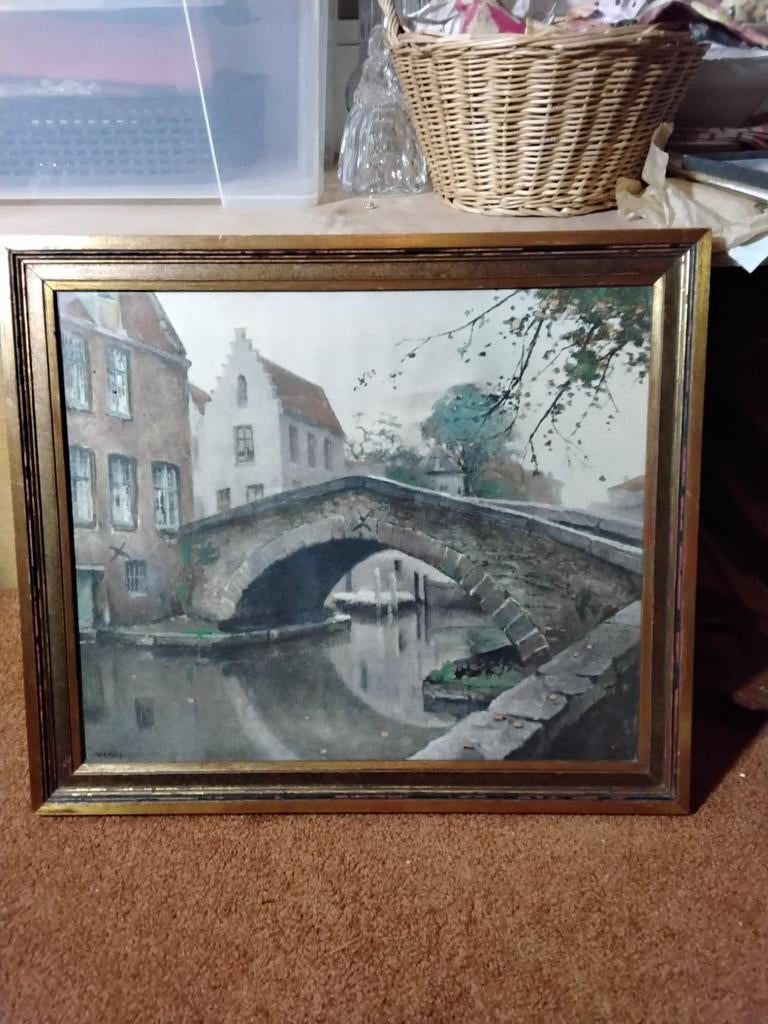 Litho van de Peerdenbrug in Brugge W.A. Knip, Antiek en Kunst, Ophalen of Verzenden