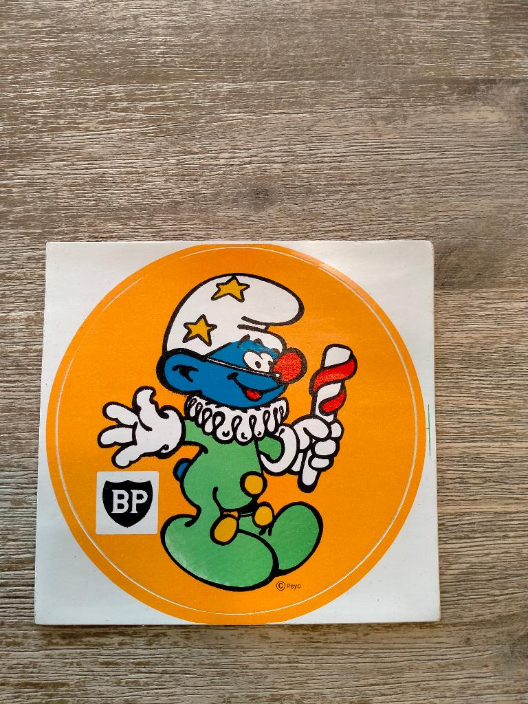 Smurfen smurf vintage BP tankstation sticker clown, Ophalen of Verzenden, Zo goed als nieuw, Strip of Tekenfilm