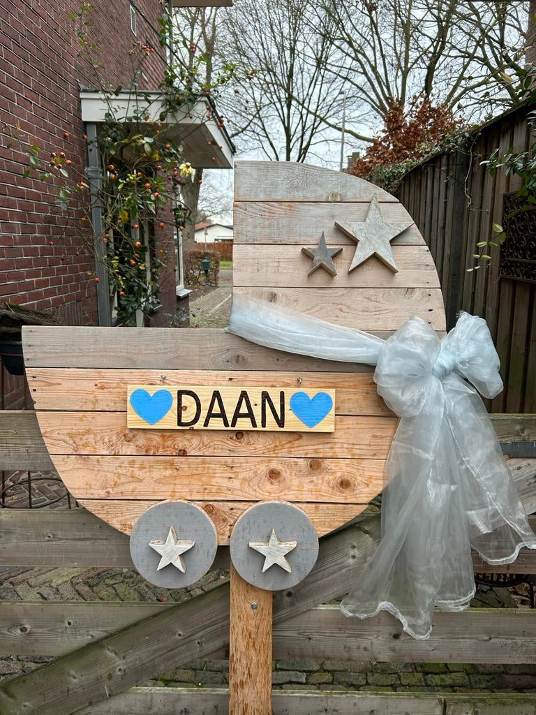 Geboortebord “Wieg” te huur, Kinderen en Baby's, Kraamcadeaus en Geboorteborden, Ophalen, Gebruikt, Geboortebord