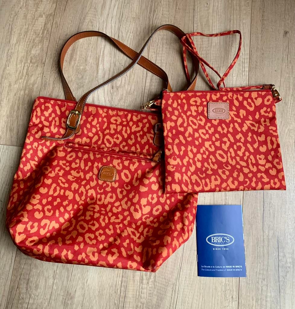 Brics ZGAN rode schoudertas met los kleiner tasje., Ophalen of Verzenden, Zo goed als nieuw, Rood, Shopper