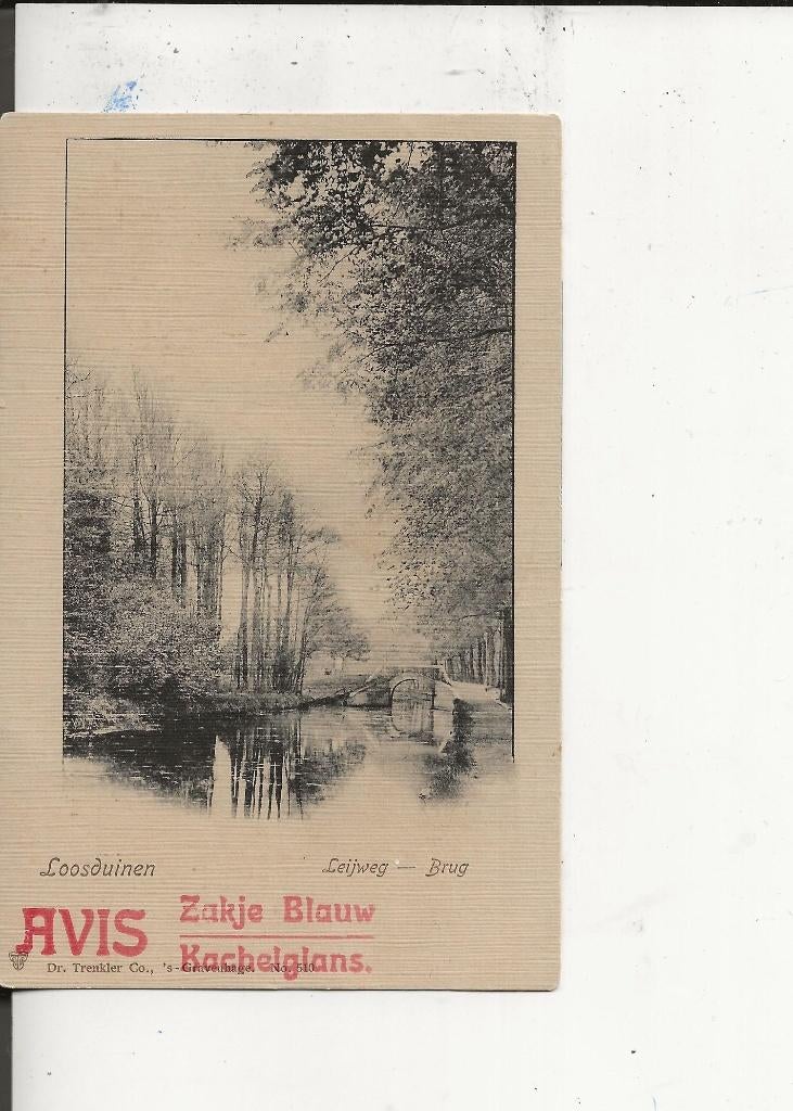 Loosduinen Leyweg met brug Recl Avis zakje Blauw, Verzamelen, Ophalen of Verzenden, Voor 1920, Ongelopen, Zuid-Holland