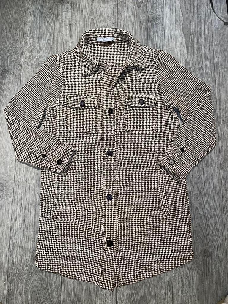 COSTES pied de poule beige bruine coat jas mt M / L, Ophalen of Verzenden, Zo goed als nieuw, Maat 38/40 (M), Beige