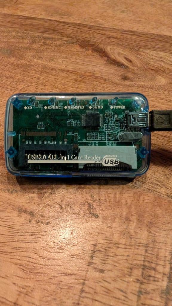 Mini All-in-1 Kaartlezer - Blauw - Met USB Kabel, Computers en Software, Geheugenkaartlezers, Gebruikt, Ophalen of Verzenden