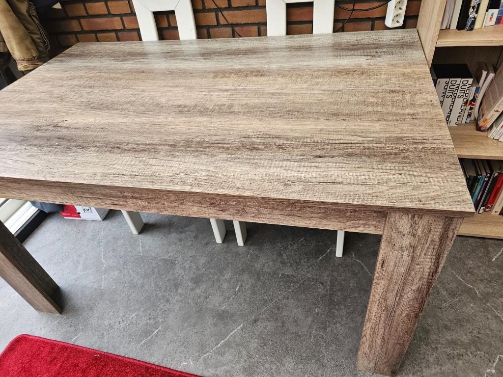 Eettafel met stoelen, Ophalen, Gebruikt, 100 tot 150 cm, Eikenhout