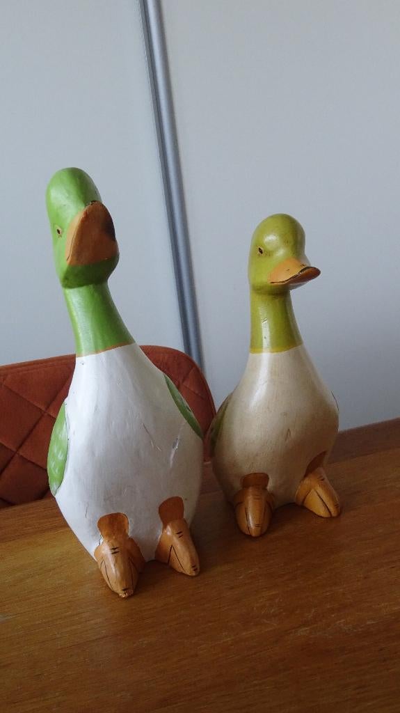 2 Eenden Beelden Van Hout., Ophalen of Verzenden, Gebruikt, Dier