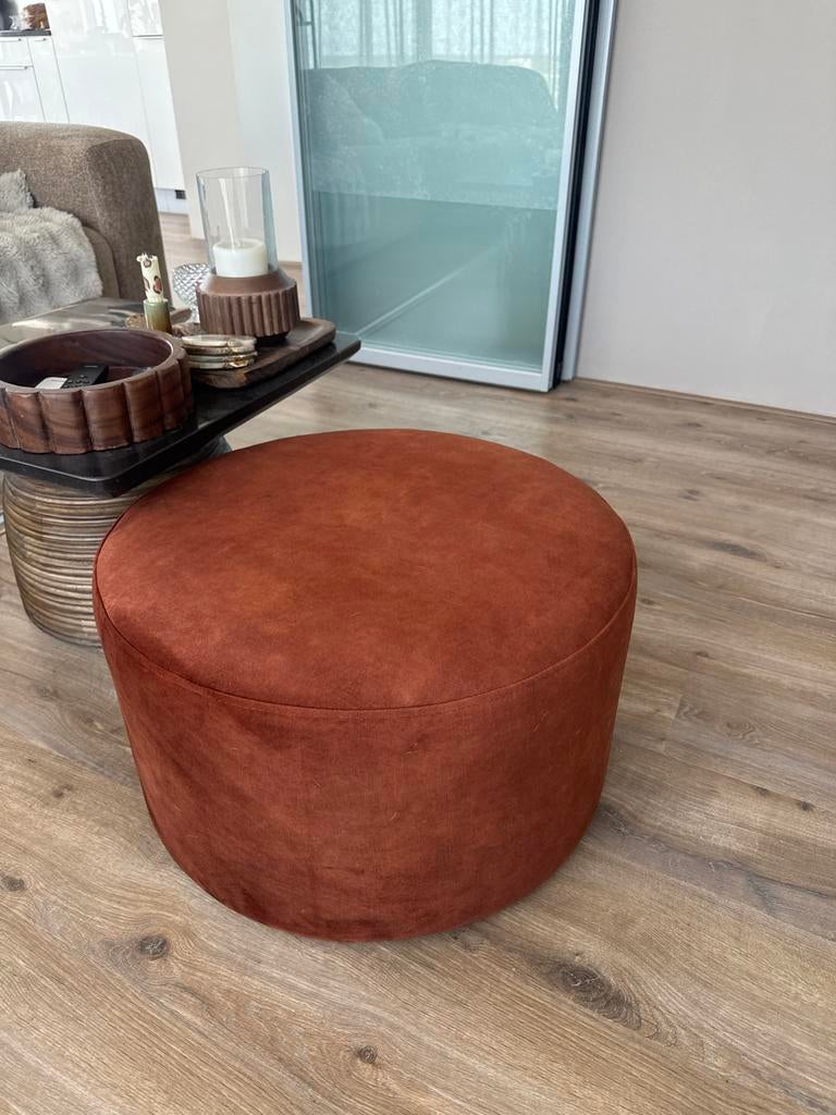 Poef, roestbruin in goede staat, Ophalen, Rond, Zo goed als nieuw, Stof