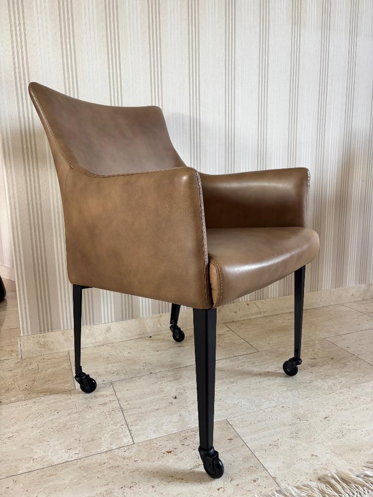 Cannes leren eettafel stoelen op wieltjes, Ophalen, Zo goed als nieuw, Metaal, Elegant modern