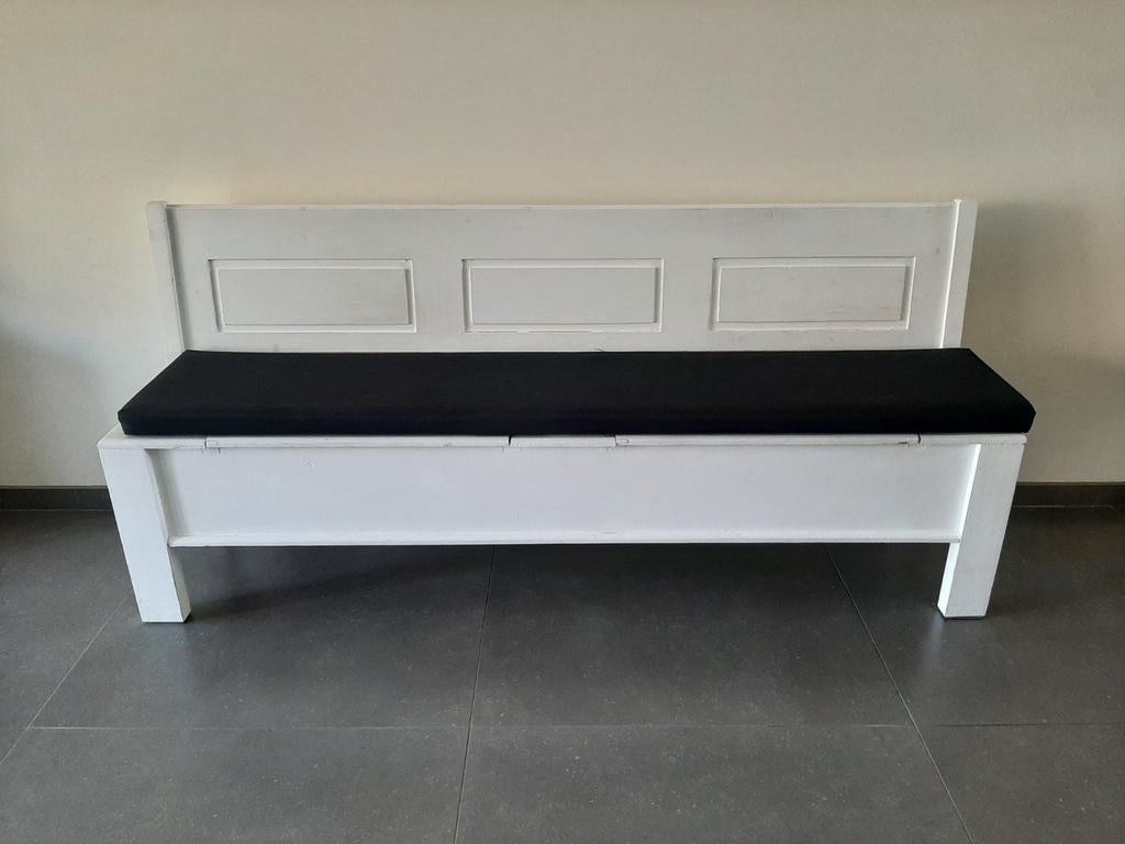 Witte klepbank met opbergruimte en kussen, Antiek en Kunst, Ophalen