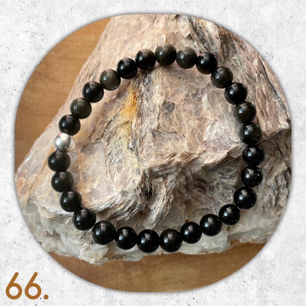 🦋MJB Armband nr:66 Goud Obsidiaan halfedelsteen 19 cm, Overige materialen, Zwart, Nieuw, Ophalen of Verzenden