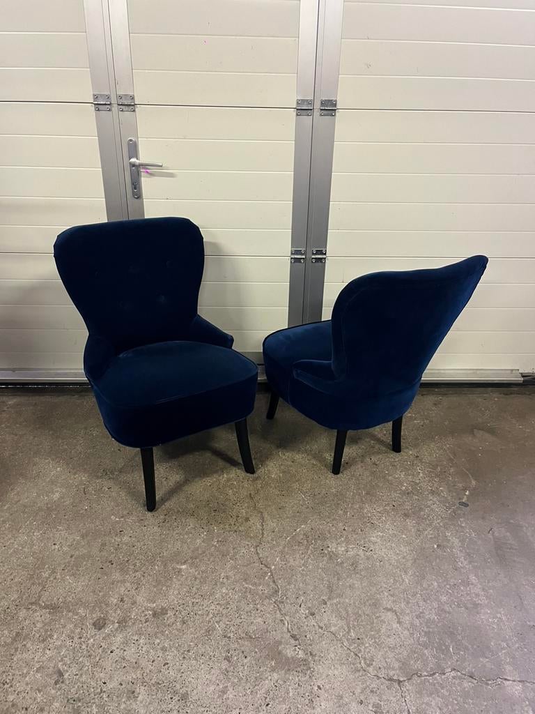 3 stuks Luxe blauwe velvet horeca hotel restaurant fautuils, Ophalen, 75 tot 100 cm, Zo goed als nieuw, Stof