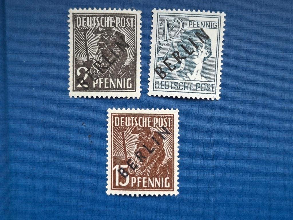 Postzegel Berlijn 1948 PF 3 zegels Overdruk Zwart 01-04, Ophalen of Verzenden, BRD, Postfris